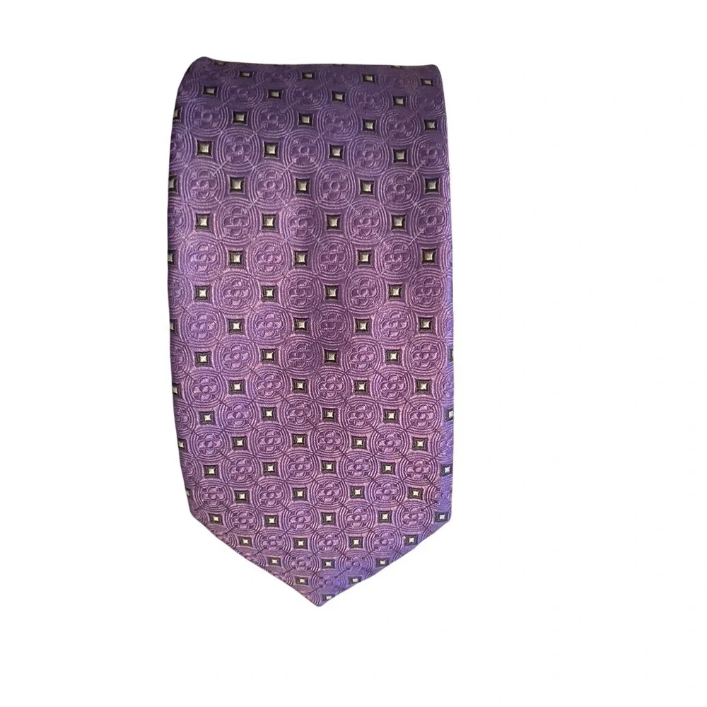 Jos A Bank Signature Collection Purple Silk Geometric Medallion Men Necktie Tie